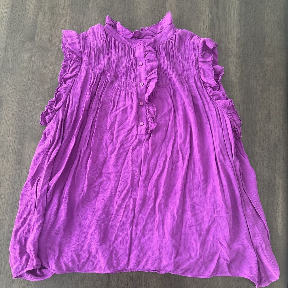 ba&sh Nuit Smocked Ruffle Top Magenta Purple Size 0 US 4 French Boho Blouse